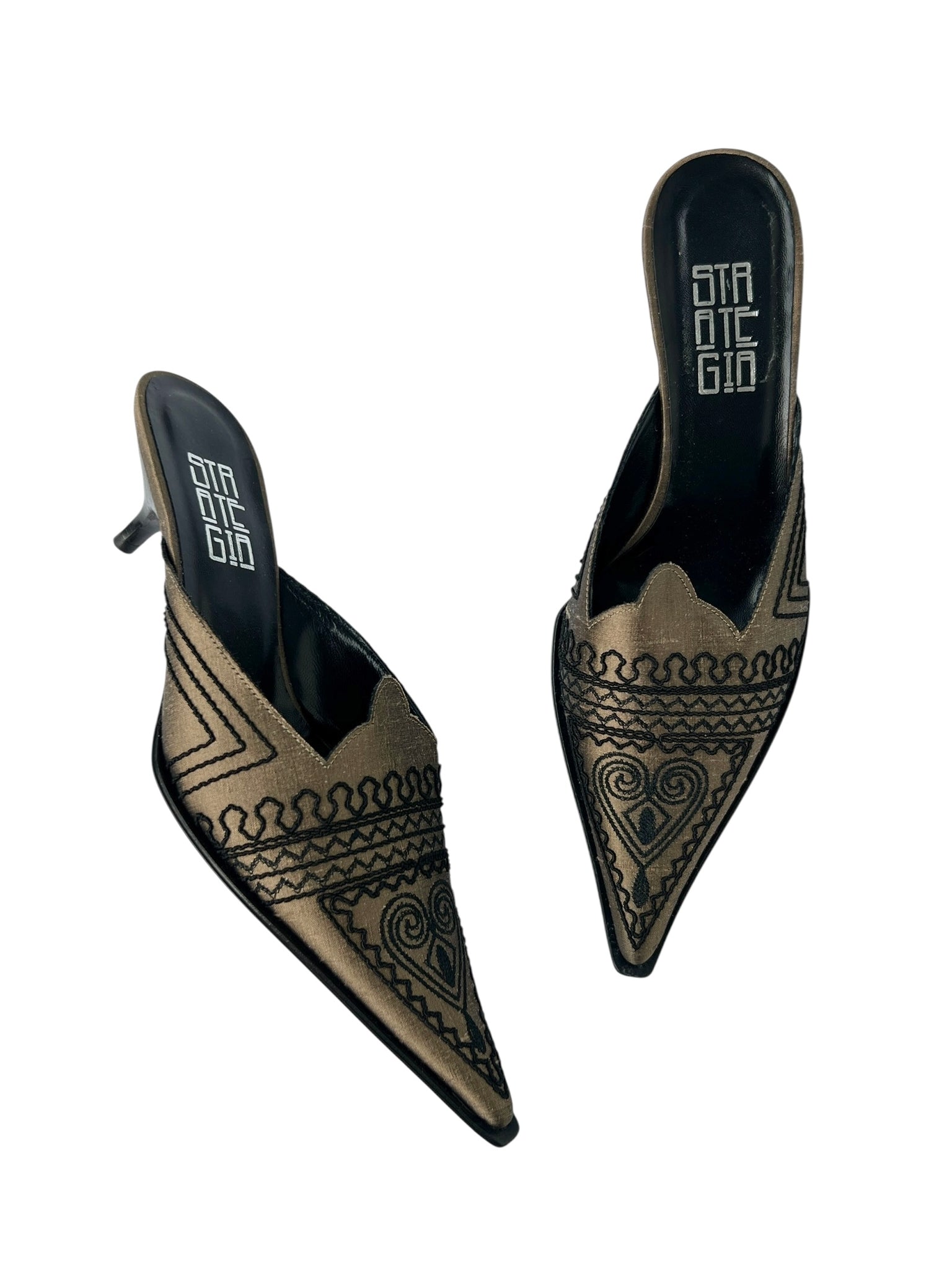 Brown Embroidered Satin Kitten Heel Miles - 36