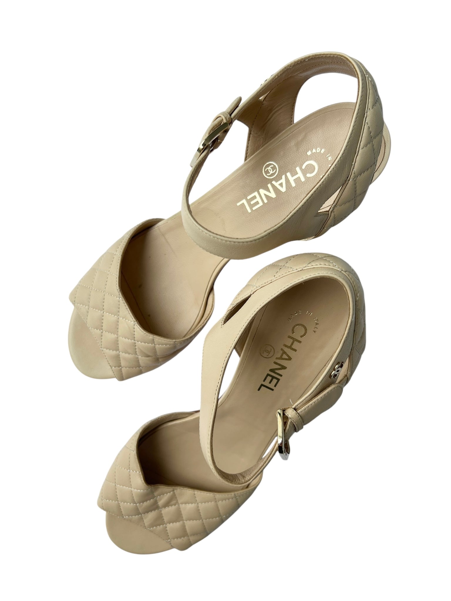 Chanel Beige Quilted Leather Heeled Sandals - 41.5