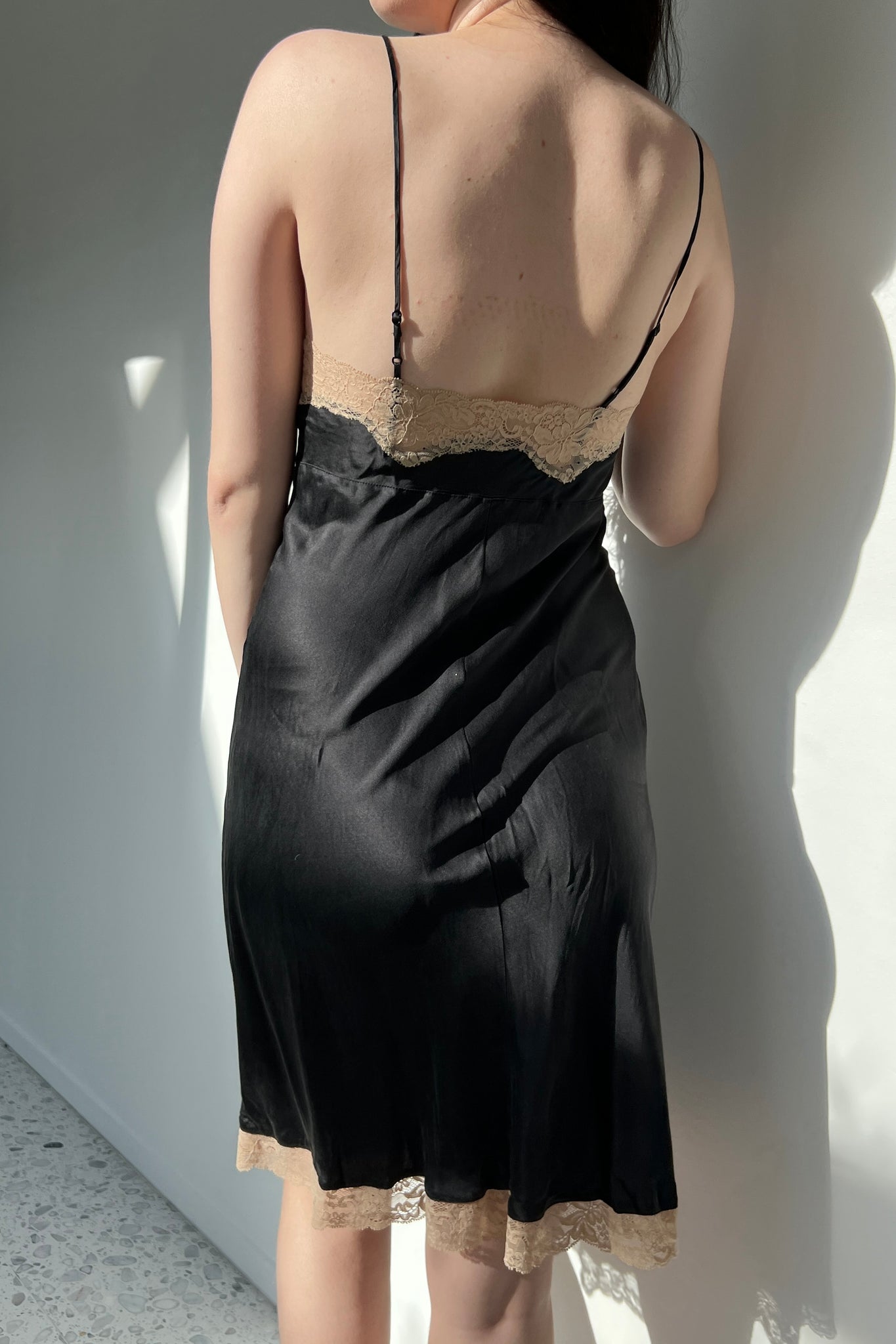 Victoria’s Secret 2003 Black Silk Satin & Lace Slip Dress