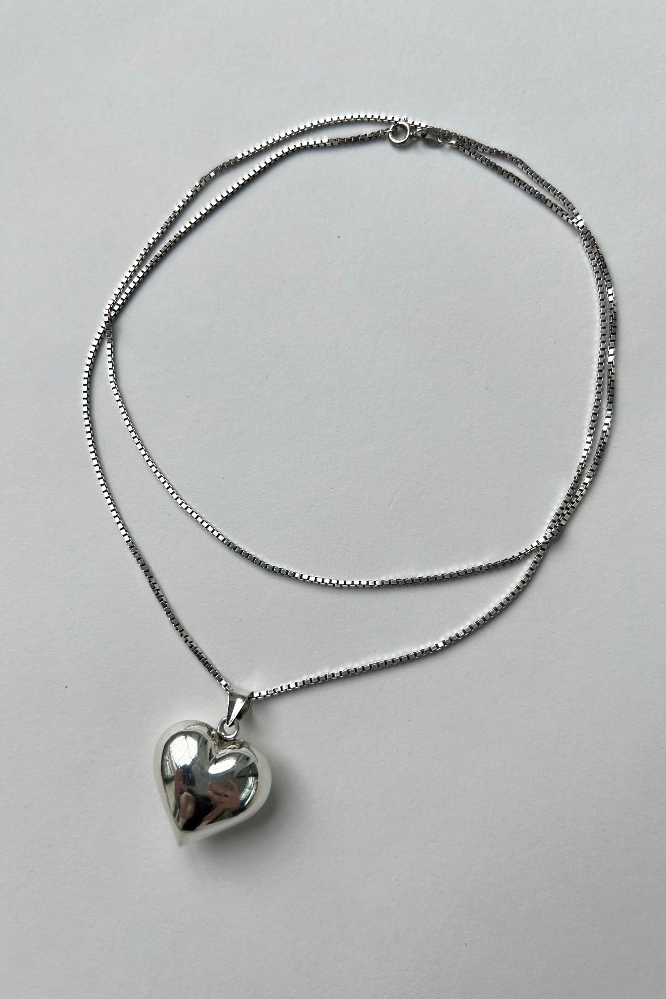 Long Silver Heart Pendant Necklace