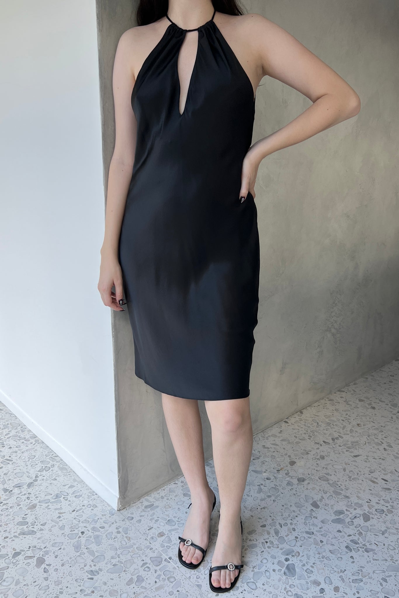 Victoria’s Secret 2000 Black Silk Satin Halter Dress