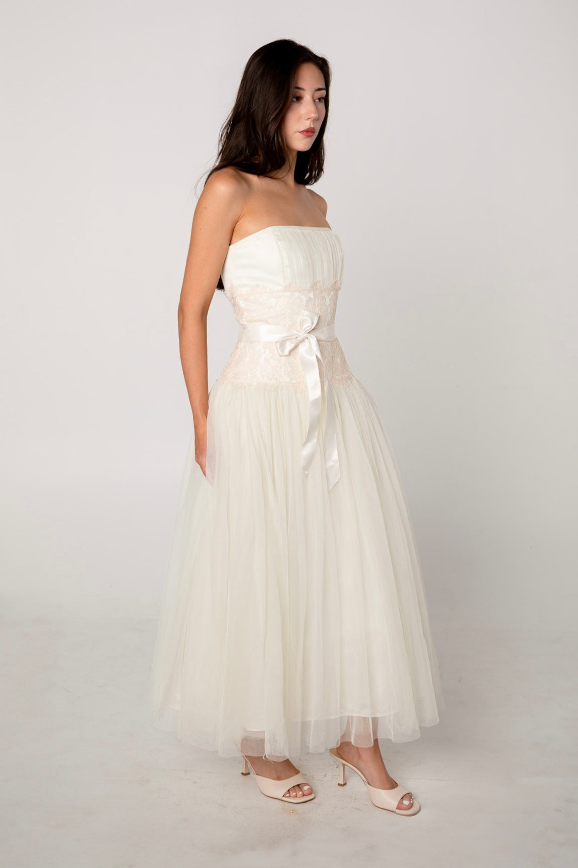 Ivory Tulle Lace Strapless Dress