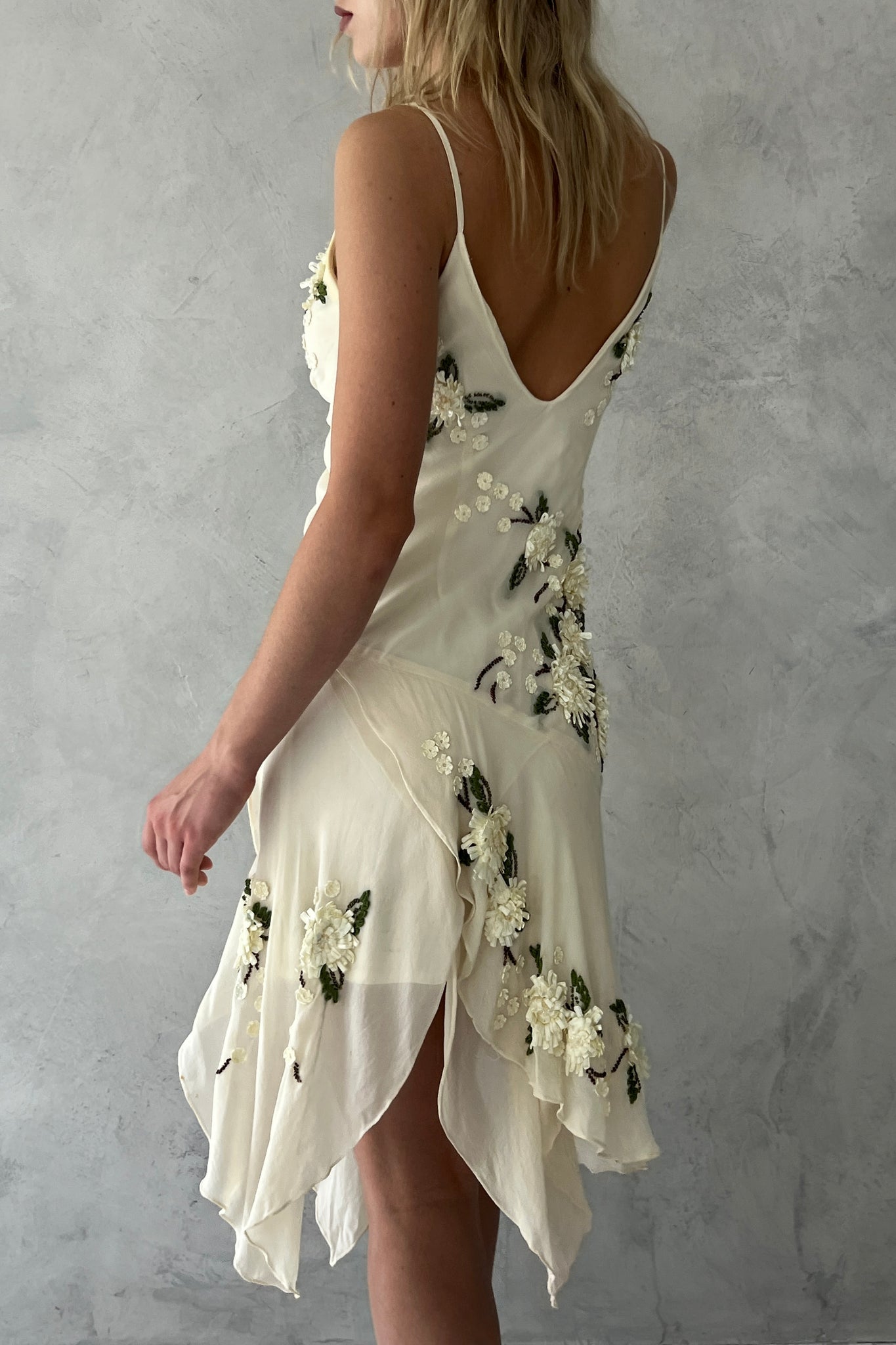 Ivory Silk Floral Handkerchief Hem Fairy Dress