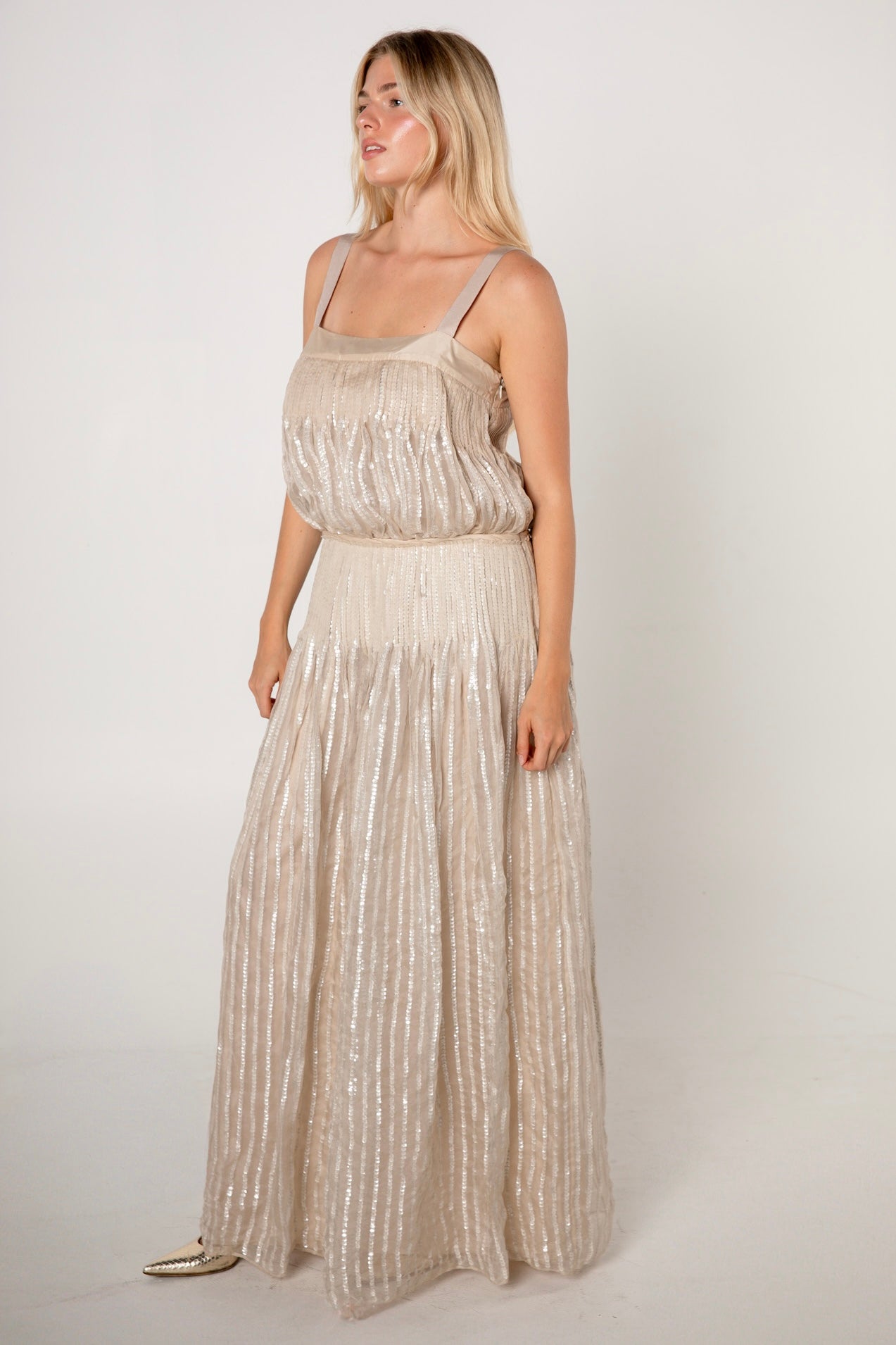 Marc by Marc Jacobs Light Gold Silk Sequin Maxi Dress