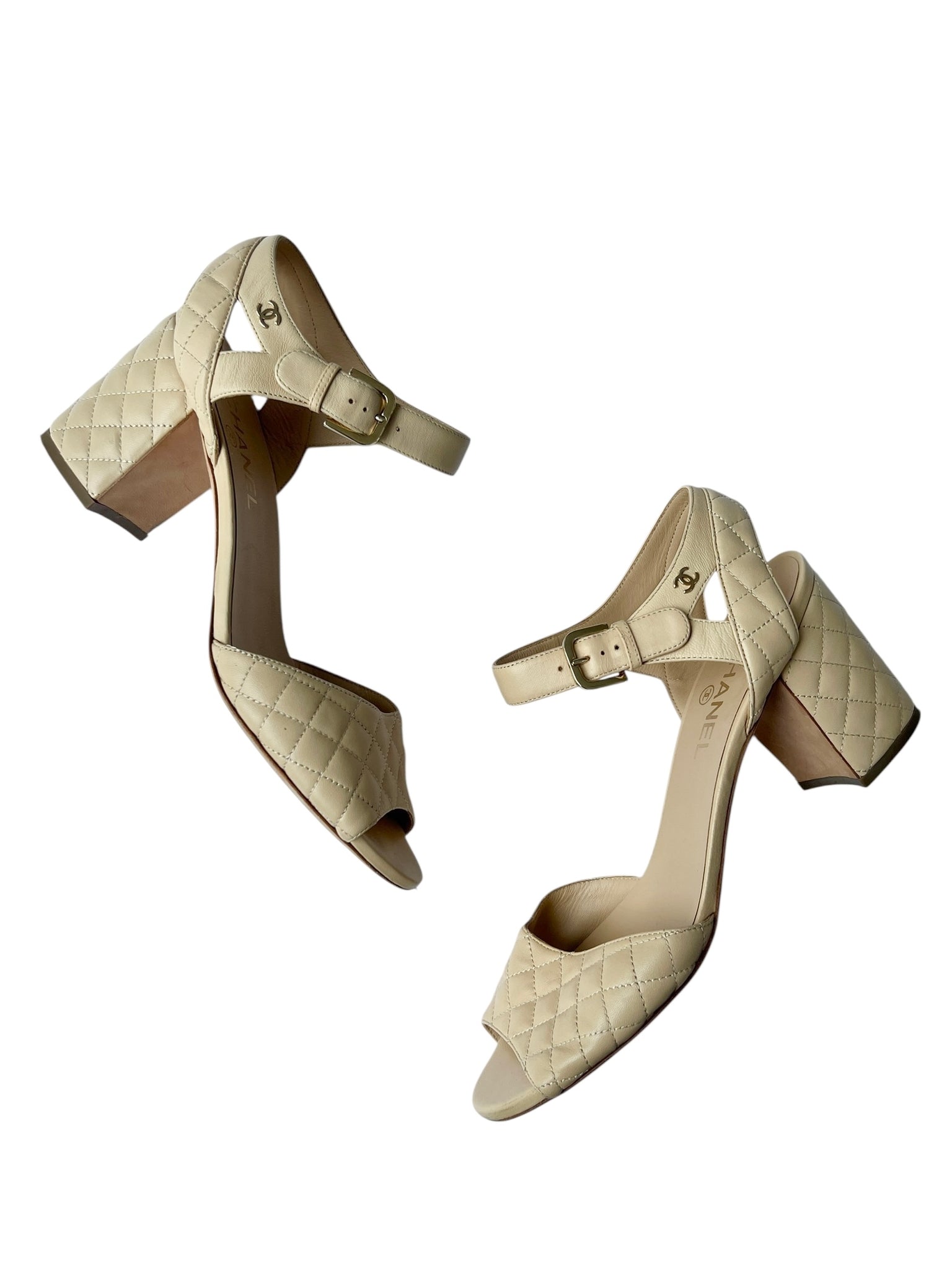 Chanel Beige Quilted Leather Heeled Sandals - 41.5