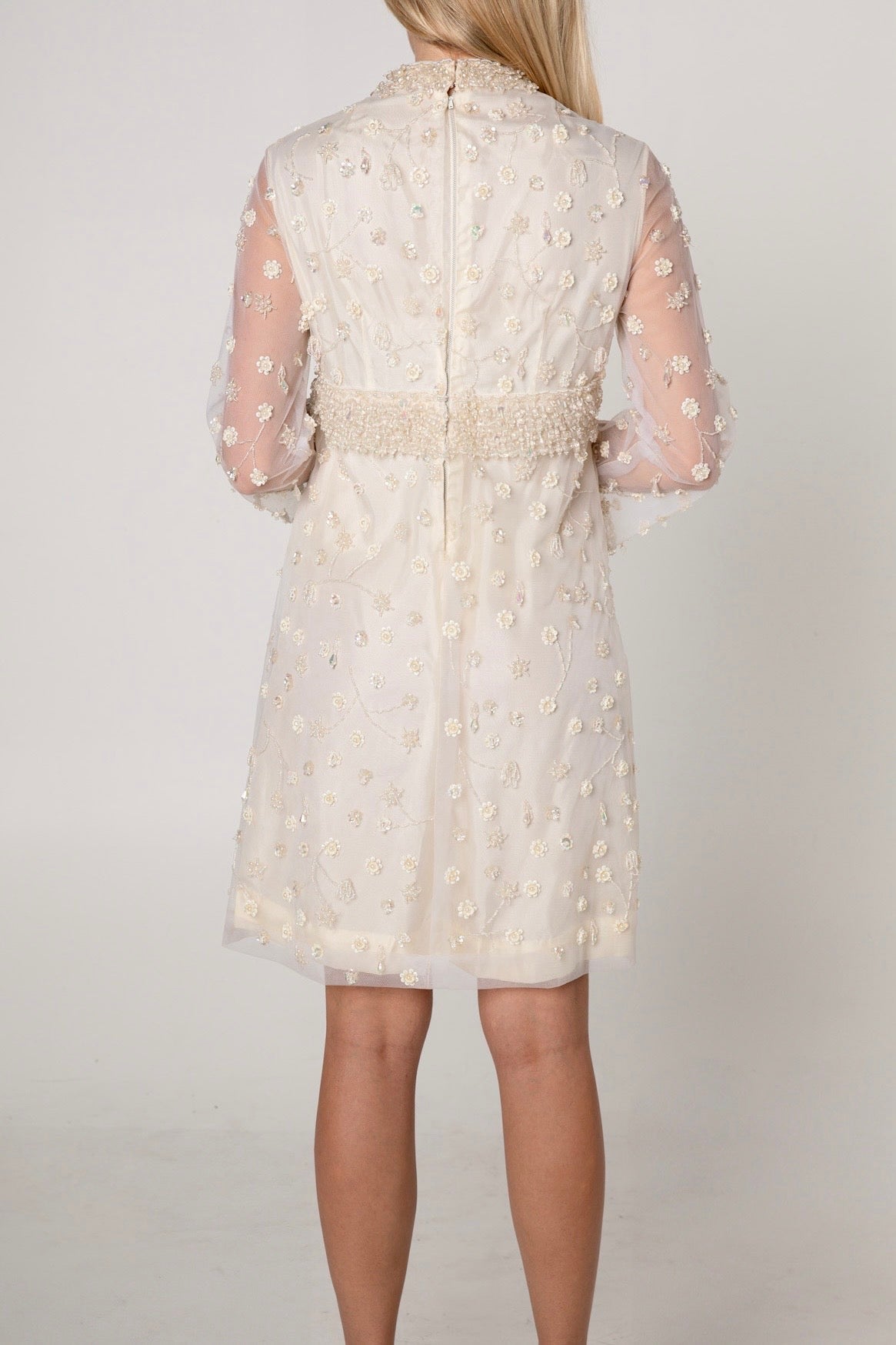 1960s Ivory Embellished Cocktail Shift Dress