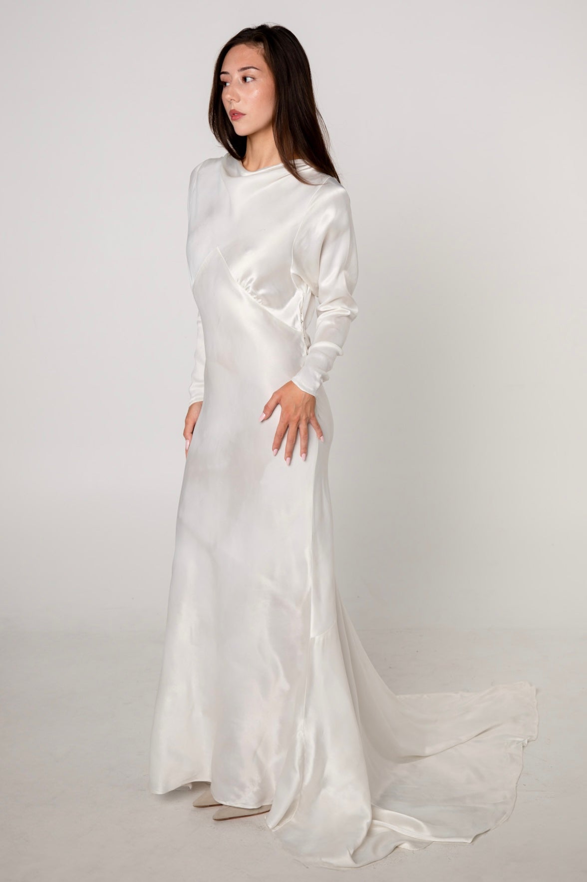 1930s White Satin Long Sleeve Wedding Gown  Toots Vintage