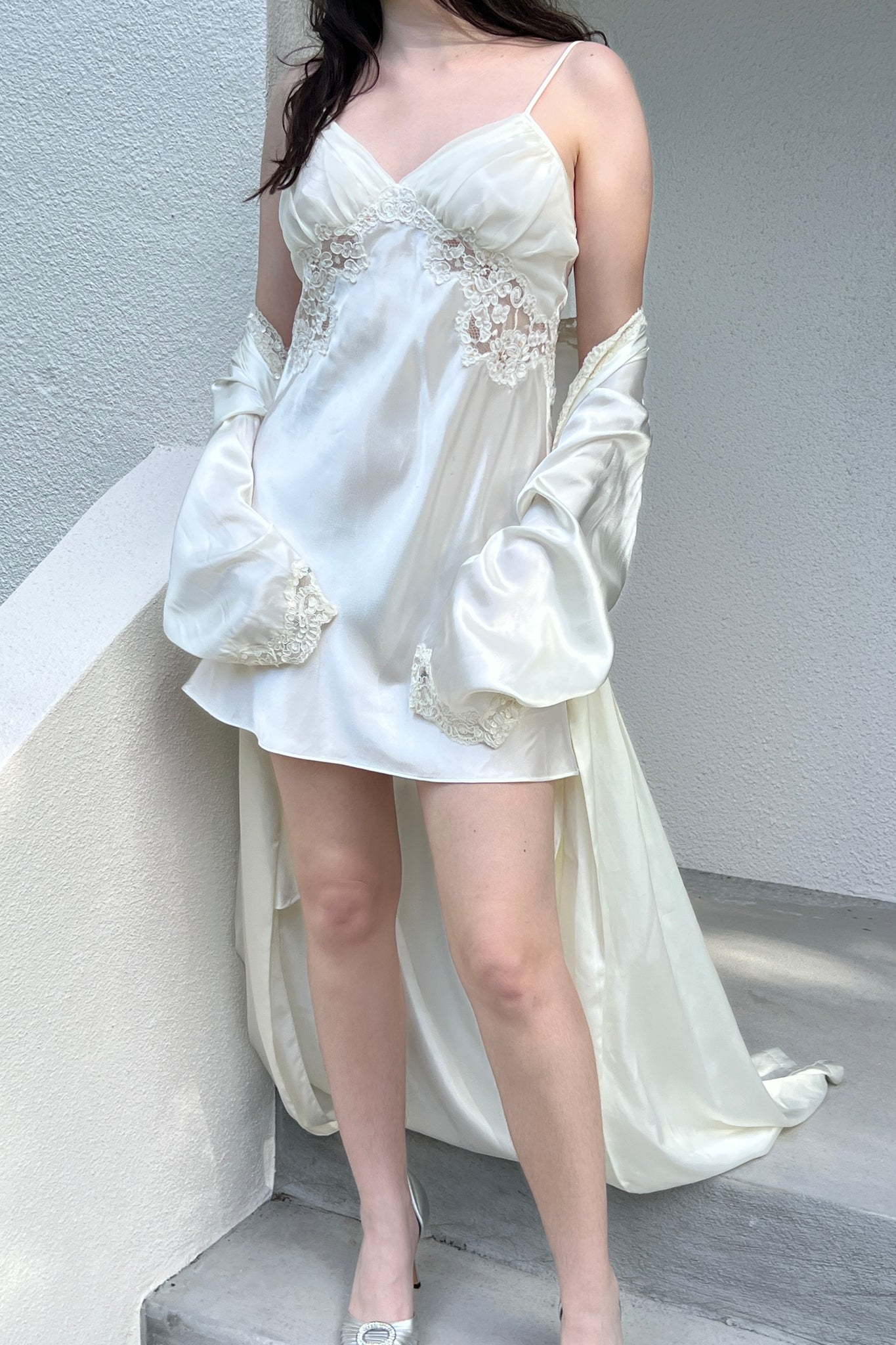 Victoria’s Secret 1997 White Satin Bridal Robe & Slip Dress Set