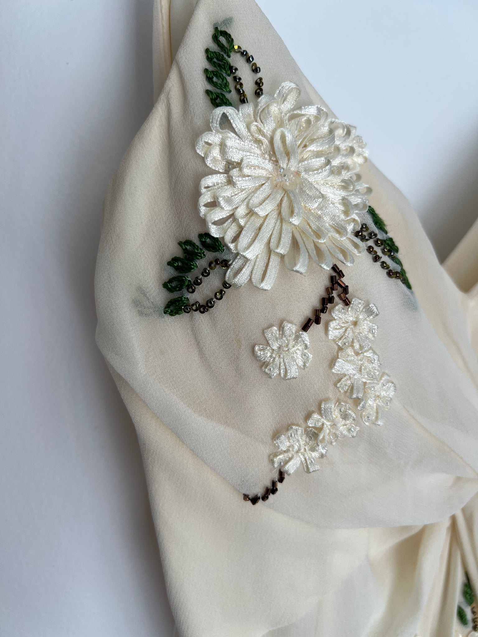 Ivory Silk Floral Handkerchief Hem Fairy Dress