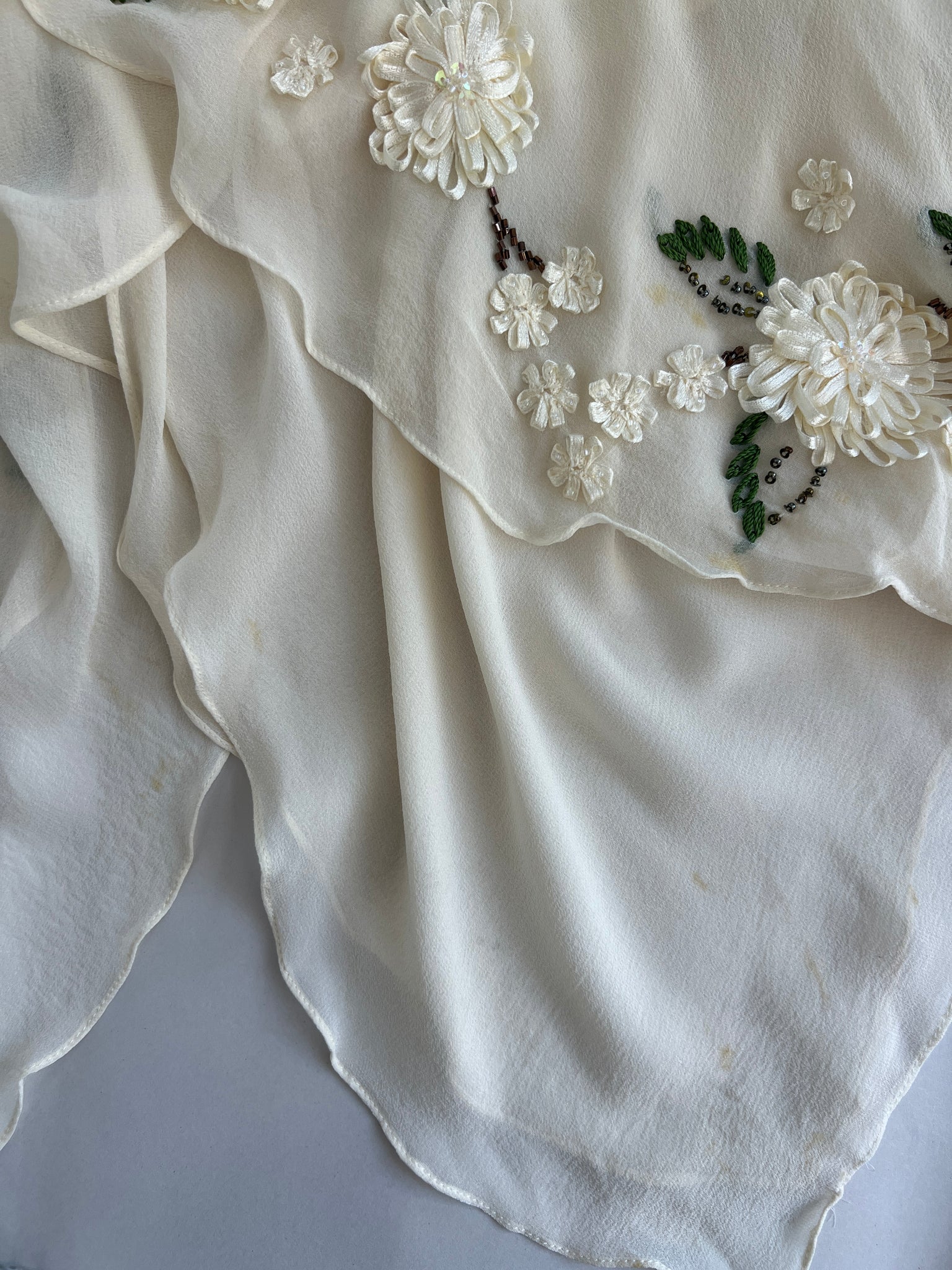 Ivory Silk Floral Handkerchief Hem Fairy Dress