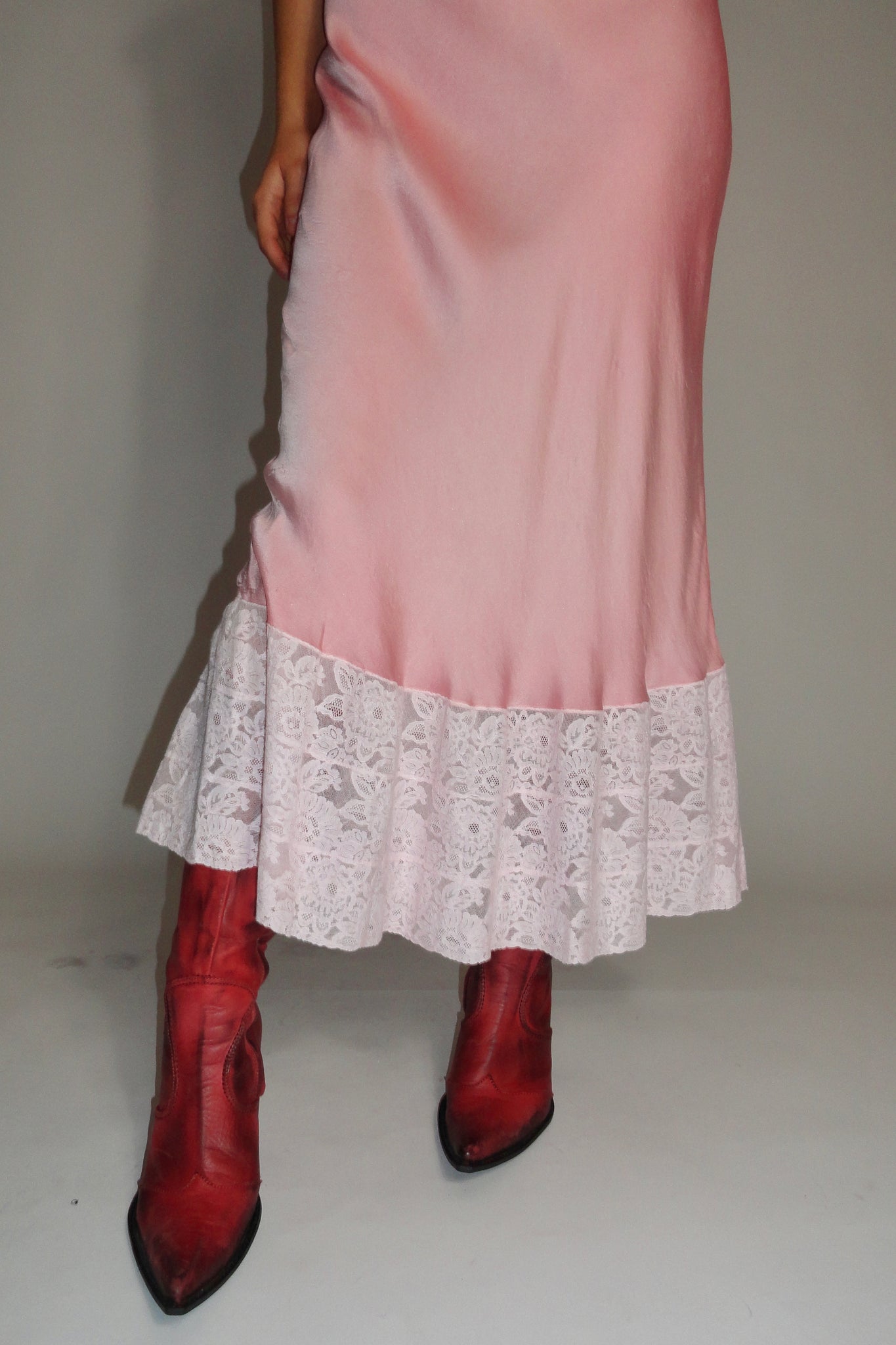1930s Hand Dyed Pink Silk Satin Lace Nightgown