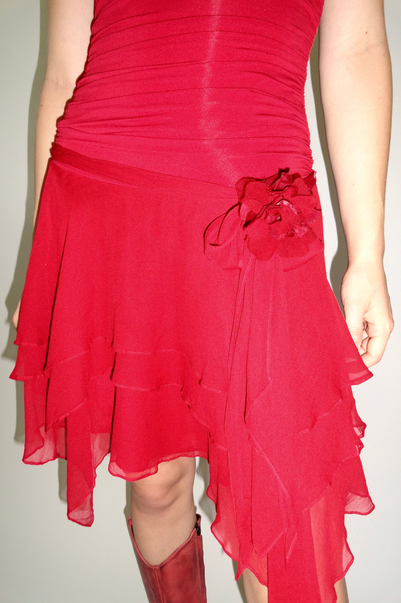 Y2K Red Silk Chiffon Fairy Dress