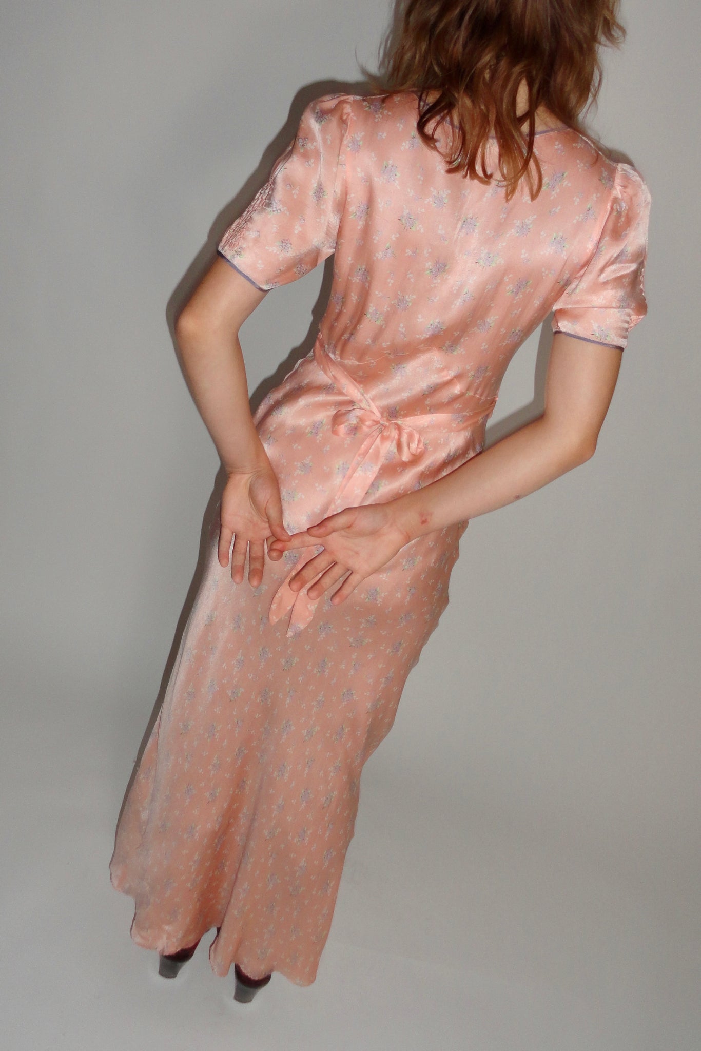1930s Silk Floral Smocked Nightgown