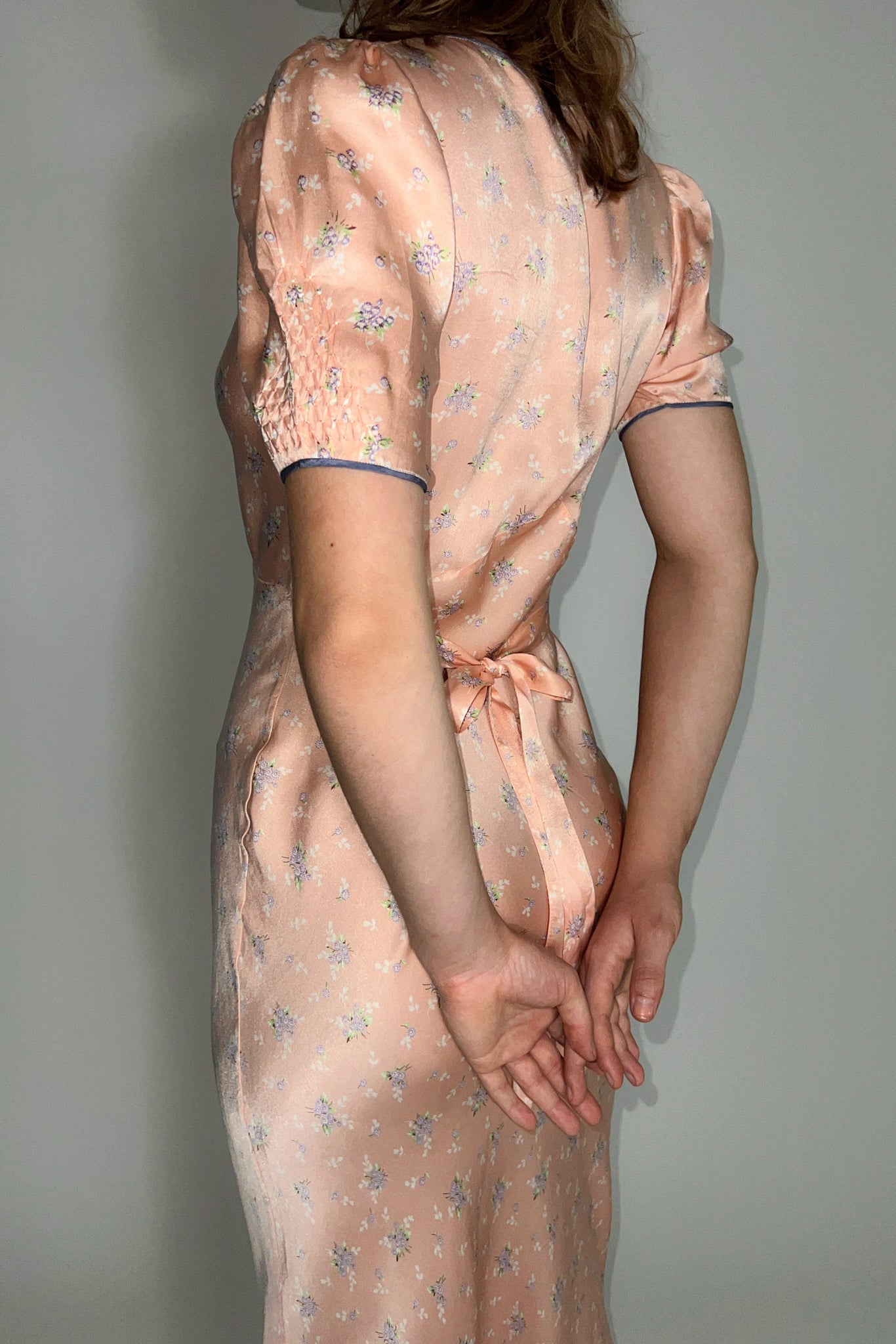 1930s Silk Floral Smocked Nightgown