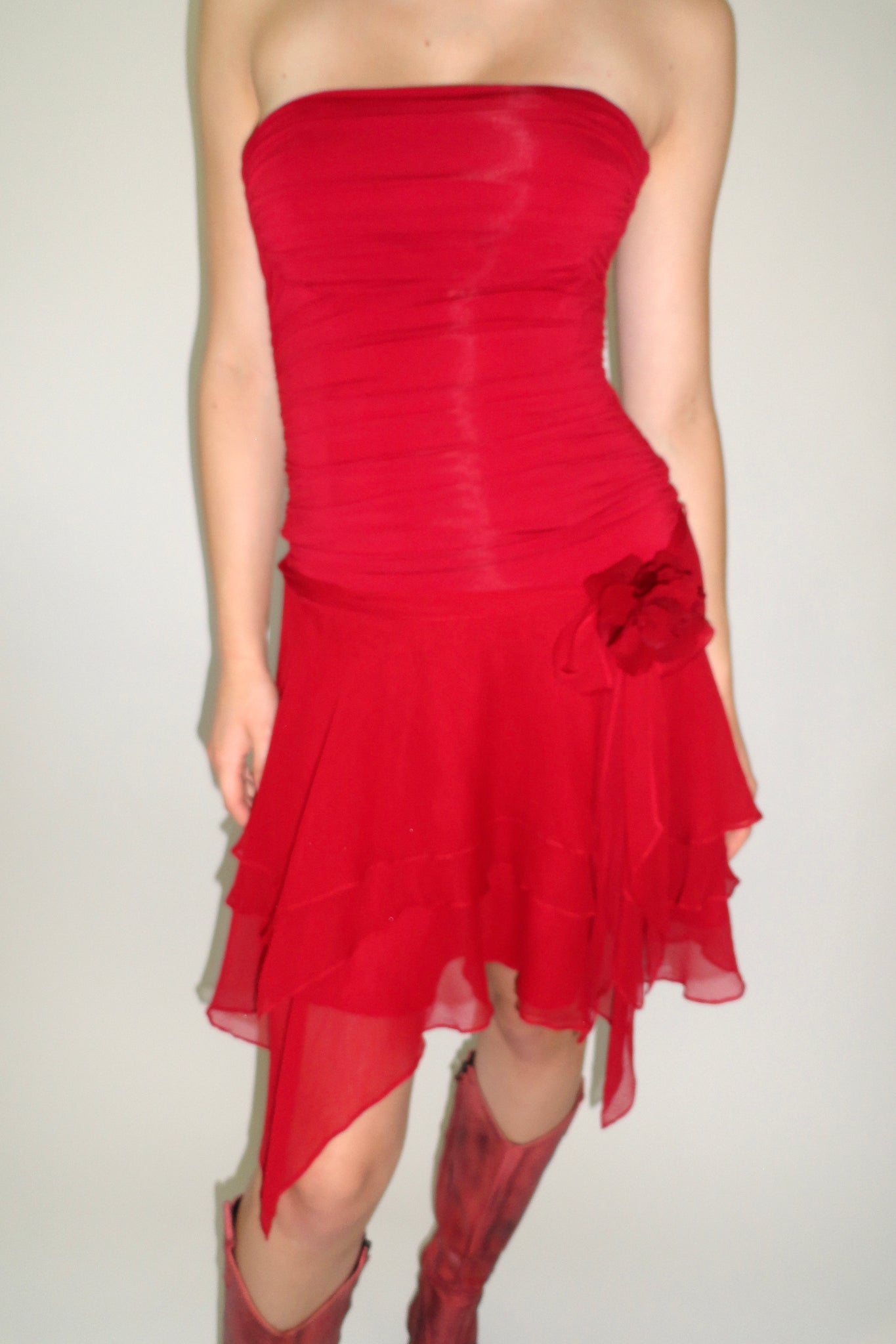 Y2K Red Silk Chiffon Fairy Dress