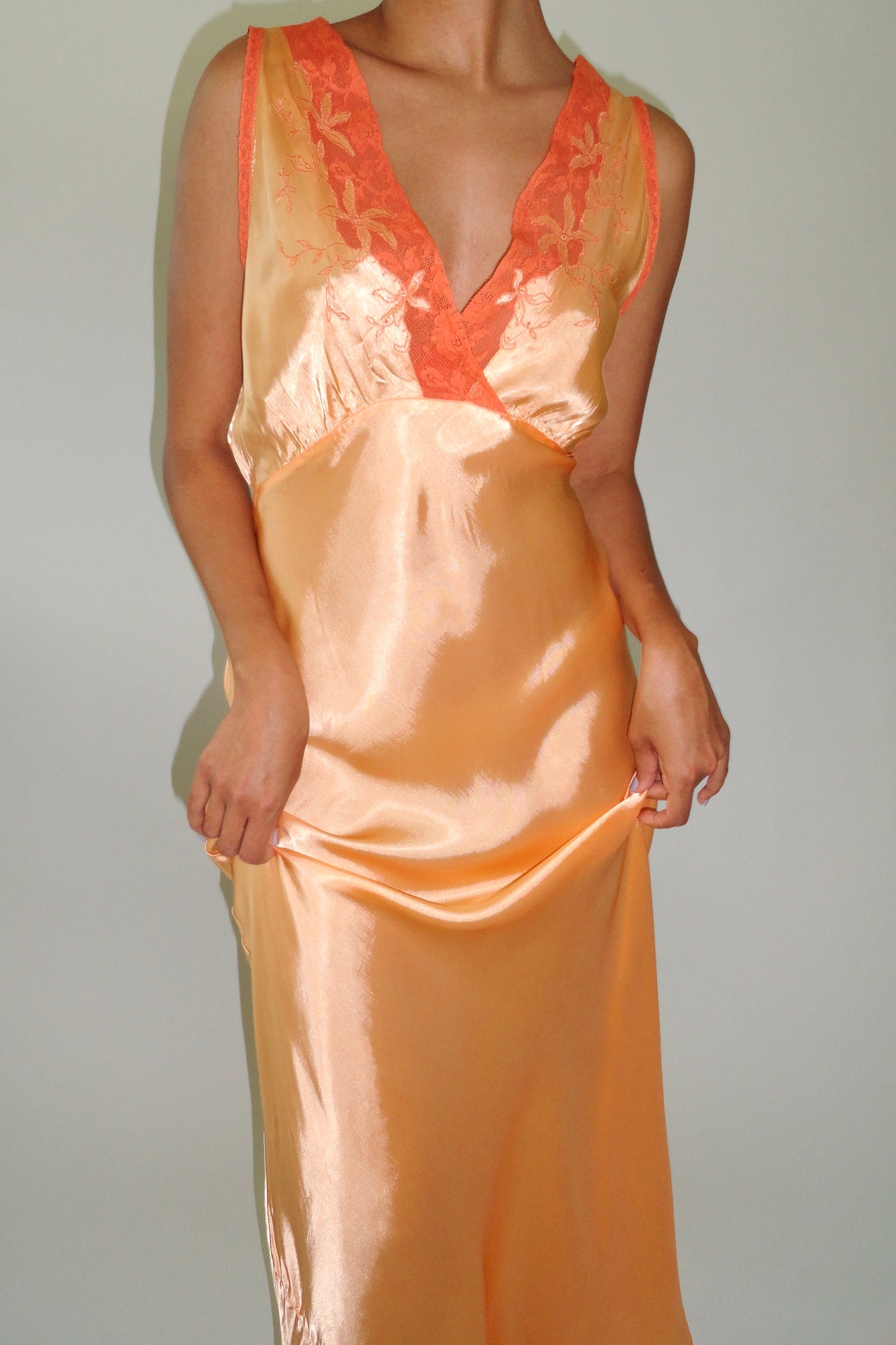 1940s Hand Dyed Orange Lace Nightgown