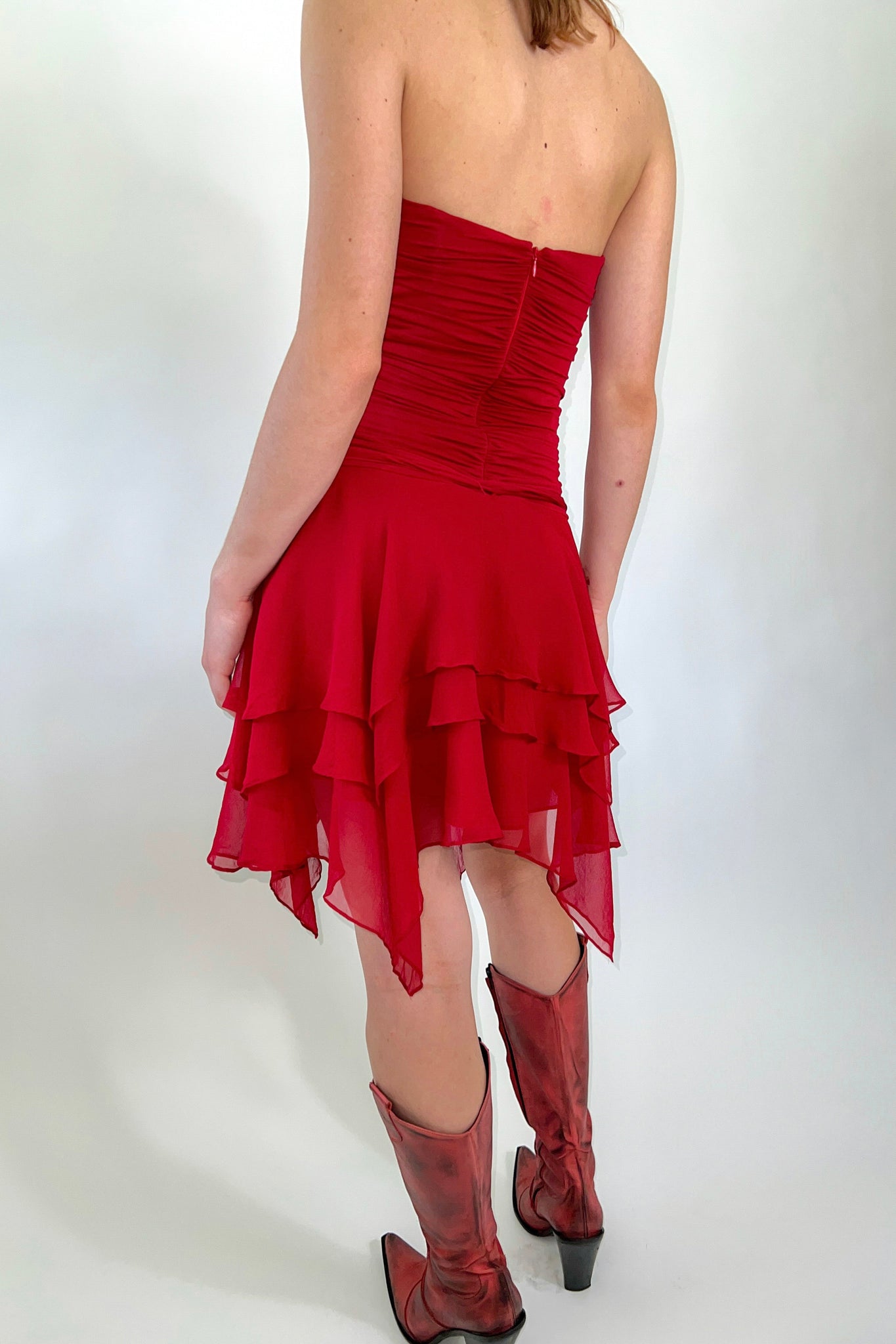 Y2K Red Silk Chiffon Fairy Dress