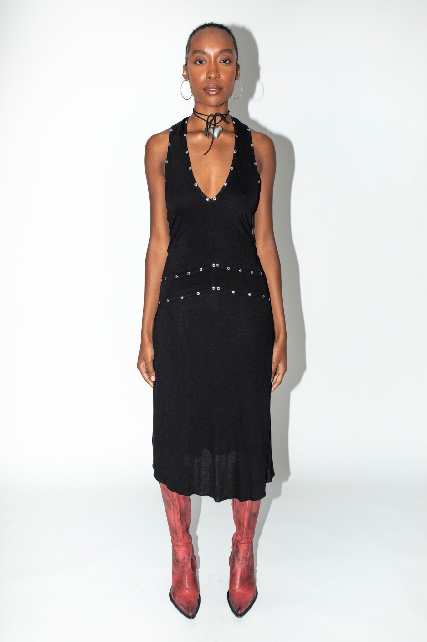 Black Studded Jersey Sleeveless Dress